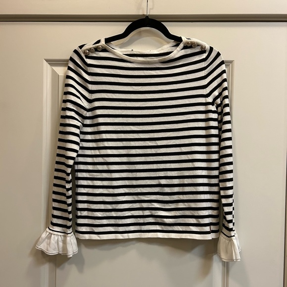 Tommy Hilfiger Black and White Stripe Knit Top w/ Tiered Flowy Cuffs - size S - Picture 1 of 4